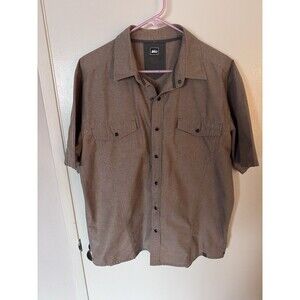 REI Men’s Camping Shirt Pearl Button Snaps Tan Brown Size LARGE